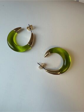 Green Resin Hoop Earrings with Gold Tips